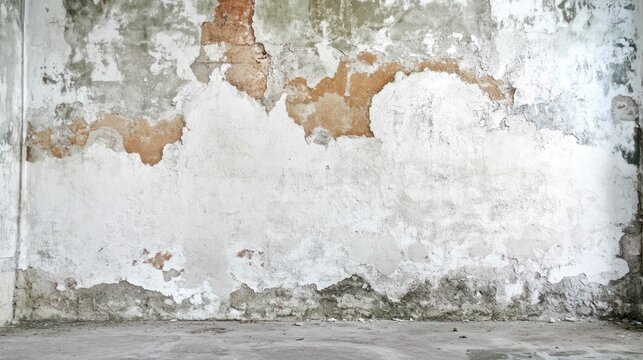 Background of an old damaged grunge wall with paint and cracked plaste