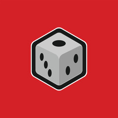 Dice tattoo icon simple line outline template and sticker with red background