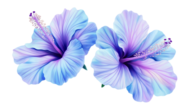 Pastel Blue and Purple Hibiscus Flowers on Transparent Background, PNG