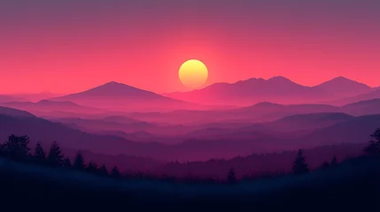 Gardinen Serene sunset landscape with mountain ranges © Diki prayoga