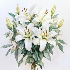 Elegant White Lilies with Green Leaves Arrangement for Floral Design
