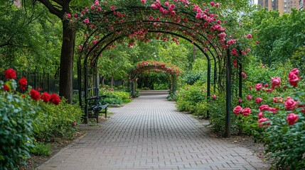 Serene Rose Garden Path: A Tranquil Escape in Nature's Embrace