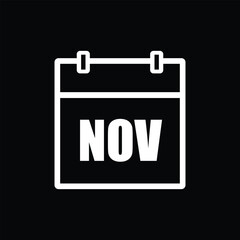 calender icon, november icon with black background	