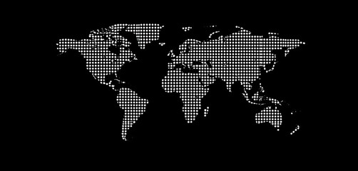 Black and white halftone dotted world map vector illustration, vector, retro