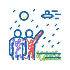 flying saucer in sky icon doodle illustration