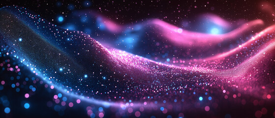 Glowing blue and purple data flow dots on a dark background with space for text