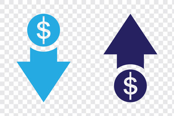cost reduction icon vector. dollar decrease sign. profit decrease symbol. cost saving sign. vector illustration on transparent background