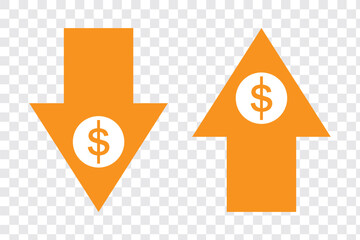 cost reduction icon vector. dollar decrease sign. profit decrease symbol. cost saving sign. vector illustration on transparent background