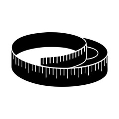 Black measuring tape rolled up, ready for sewing and other projects