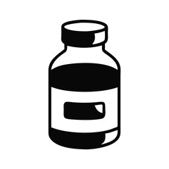Black and white vector illustration of a medicine bottle with label