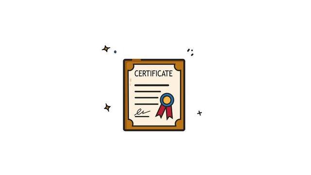 Animated Certificate design with red ribbon and gold seal for elegant awards, diplomas, achievements. Suitable for certificates, awards, diplomas, recognition.