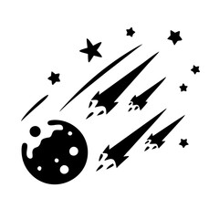 Stylized Black and White Depiction of a Meteor Shower or Asteroid Field
