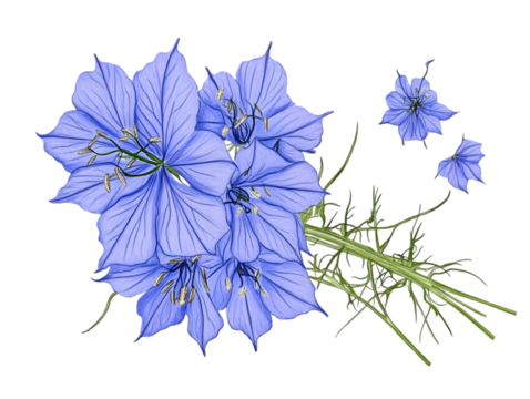 Detailed Illustration Of Light Purple And Blue Flower Bouquet Isolated On Transparent Background - Powered by Adobe
