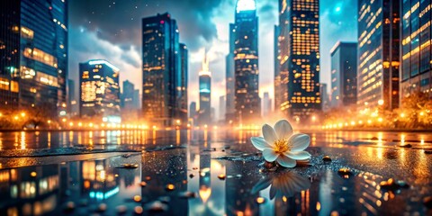 Flower in Urban Cityscape Reflection