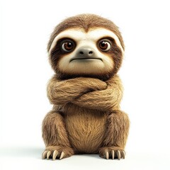 Fototapeta premium Cute Cartoon Sloth with Serious Expression and Folded Arms