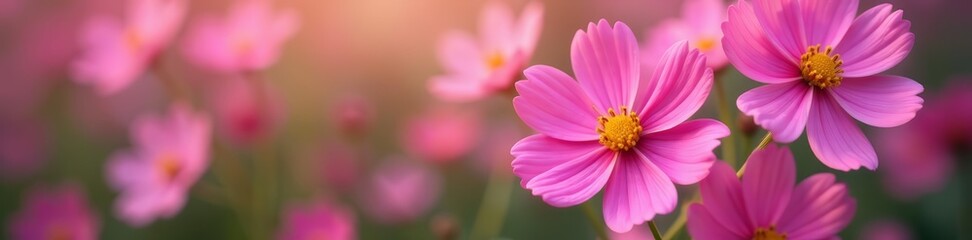 Close-up of a cluster of pink cosmos flowers in full bloom, blossom, close-up, cluster