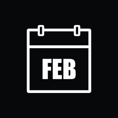 calender icon, february icon with black background	