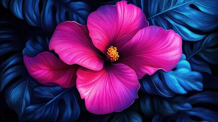 Artistic depiction of a vibrant pink African violet flower contrasted against a deep, textured indigo backdrop conveying a sense of peacefulness