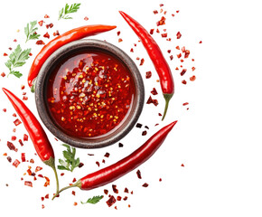 Spicy chili sauce preparation kitchen food bright top-down isolated on transparent background