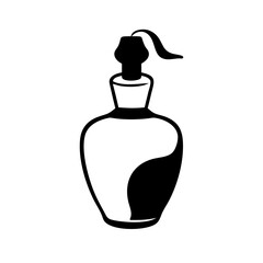 Antique glass bottle with stopper and decorative ribbon in minimalist style