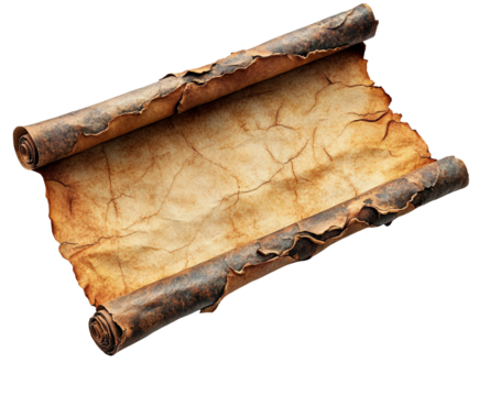 Ancient scroll unfolding secrets historical site isolated on transparent background