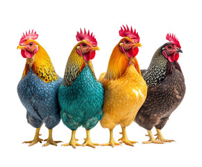 Vibrant colorful roosters farmyard animal isolated on transparent background