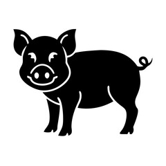 Cute Black and White Pig Illustration with Curled Tail and Smiling Face
