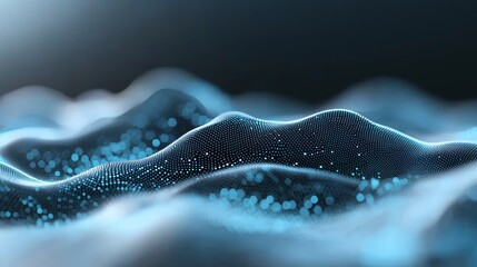 Abstract Digital Landscape Glowing Blue Particle Hills