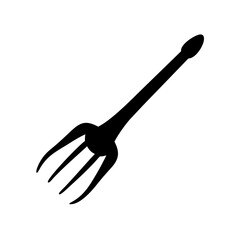 Silhouette of a threepronged garden fork or pitchfork tool for digging and gardening