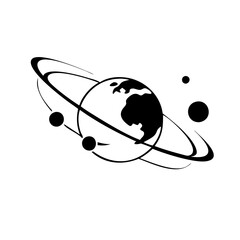 Stylized Planetary System Illustration Orbiting Planet Moons Space Celestial