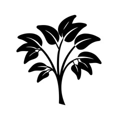 A Simple Black Silhouette of a Small Decorative Plant with Multiple Leaves