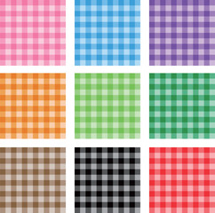 ギンガムチェック柄のシームレスパターンのカラーバリエーション9色セット