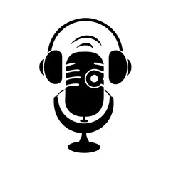 Podcast Recording Studio Headphones Microphone Broadcasting Audio Production