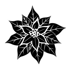 Black and White Poinsettia Christmas Floral Illustration Festive Holiday Design Element