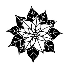 Black and White Christmas Poinsettia Flower Illustration Graphic Design
