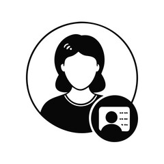 Female User Profile Icon with Identification Card Information Showing Personal Details and Data