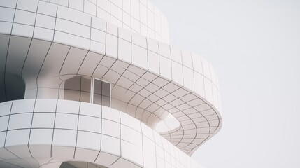 A modern architectural structure showcasing minimalist white design elements.