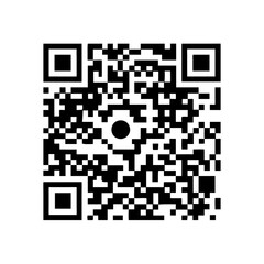 Black and white QR code with a central black dot a quick response code