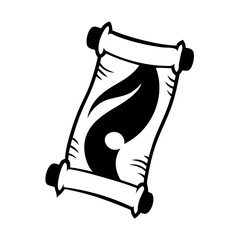 Ancient Scroll with Abstract Yin Yang Design Black and White Illustration
