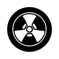 Black and white image of a radiation symbol inside a circle