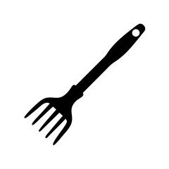 Black Silhouette of a Kitchen Utensil Cooking Fork with Long Handle for Food Preparation