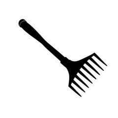 Black Silhouette of a Garden Hand Rake Tool for Yard Work and Landscaping