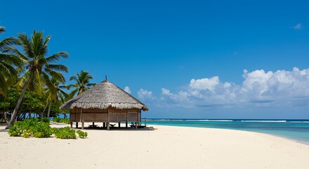 Relaxing Beach Hut Scene on Tropical Island Shore