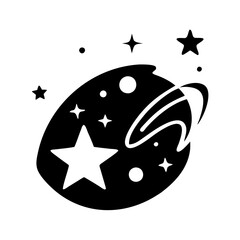 Celestial Body with Orbiting Rings and Stars Cosmic Design Space Illustration Galaxy Art