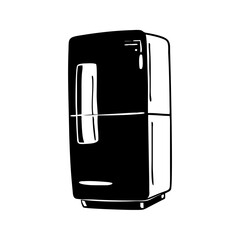A Black and White Illustration of a Refrigerator Kitchen Appliance