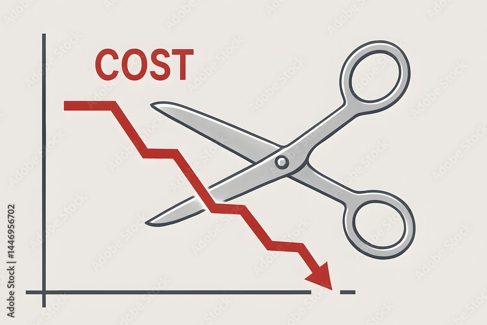 Aufkleber Cost Reduction Strategy with Graph and Scissors Illustrating Savings