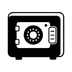 Black and White Illustration of a Small Home Safe with Combination Lock