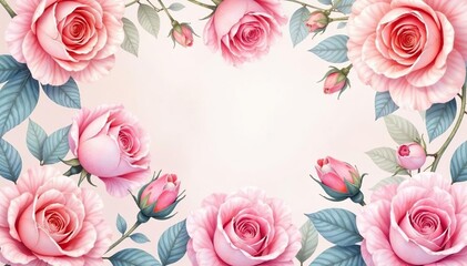 Fototapeta premium Delicate watercolor roses in soft pastel hues, repeating seamlessly , watercolor, flowers, bloom