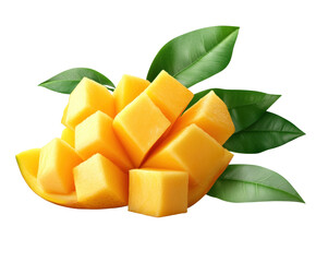 Sliced mango cubes a juicy delight from tropical paradise isolated on transparent background