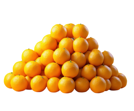 Fresh oranges stacked in a pyramid food bright isolated on transparent background